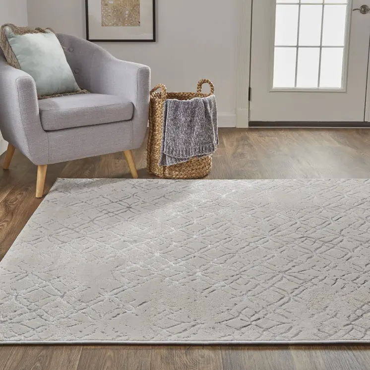 12' X 18' Silver Gray And White Abstract Area Rug