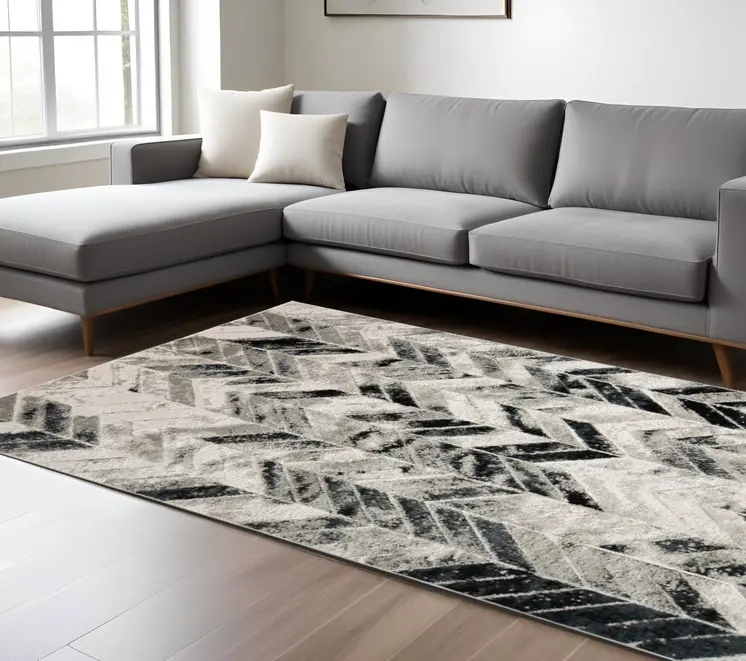 8' X 10' Gray and Black Geometric Non Skid Area Rug