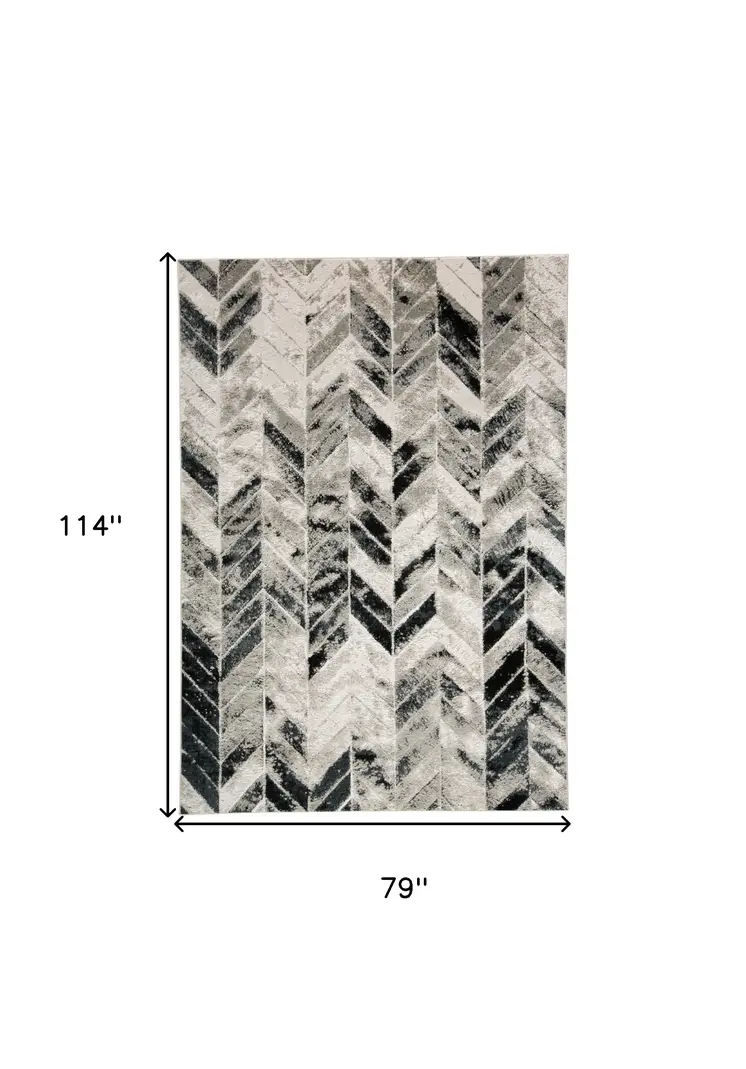 7' X 10' Black Gray And Silver Geometric Stain Resistant Area Rug