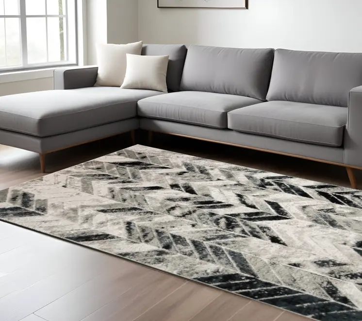 7' X 10' Black Gray And Silver Geometric Stain Resistant Area Rug