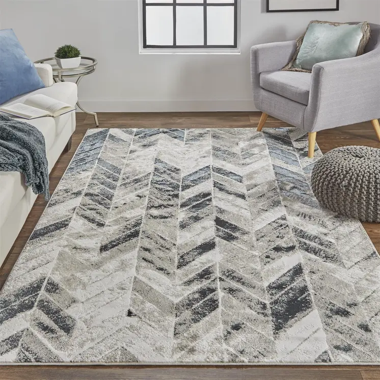 7' X 10' Black Gray And Silver Geometric Stain Resistant Area Rug