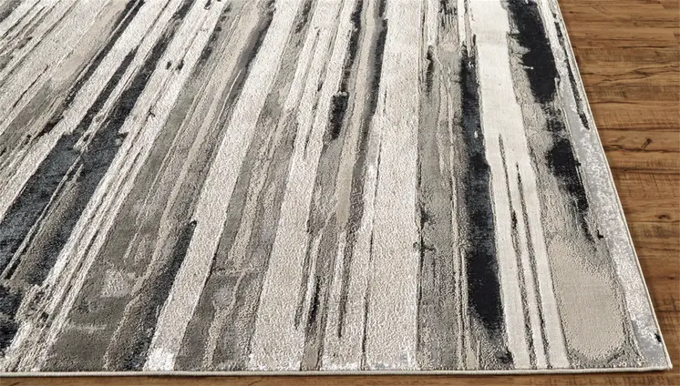 5' X 8' Black and Silver Abstract Non Skid Area Rug