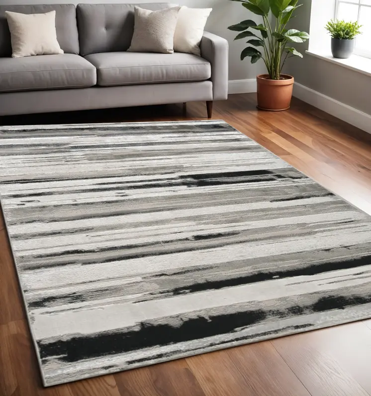 5' X 8' Black and Silver Abstract Non Skid Area Rug