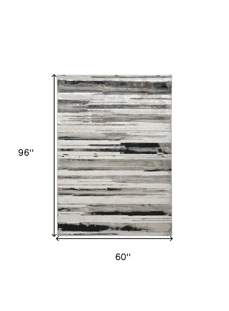 5' X 8' Black and Silver Abstract Non Skid Area Rug
