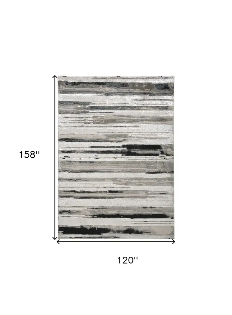 10' X 13' Silver Gray And Black Abstract Stain Resistant Area Rug
