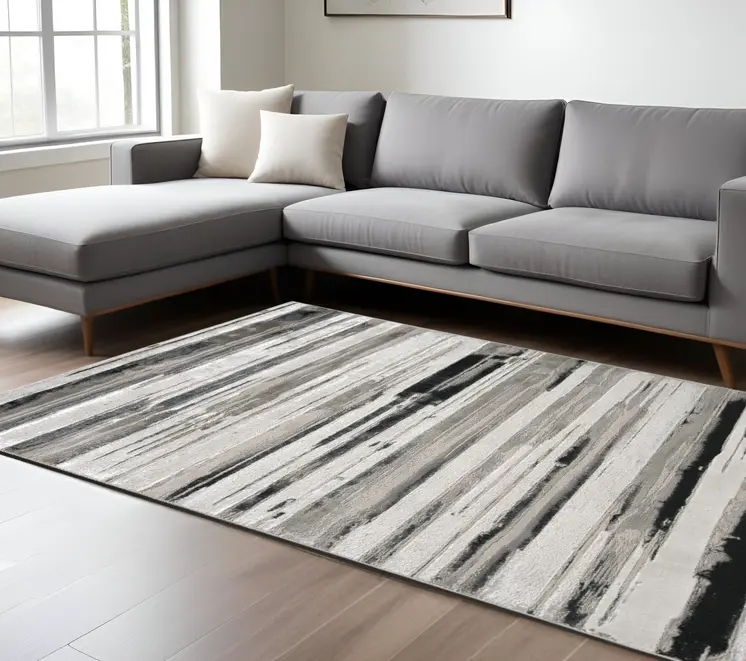 13' X 20' Black And Silver Abstract Area Rug