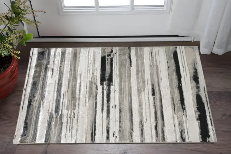 2' X 3' Silver Gray And Black Abstract Stain Resistant Area Rug
