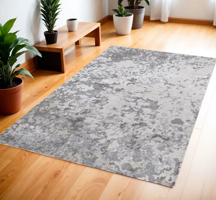 4' X 6' Silver Gray And White Abstract Area Rug