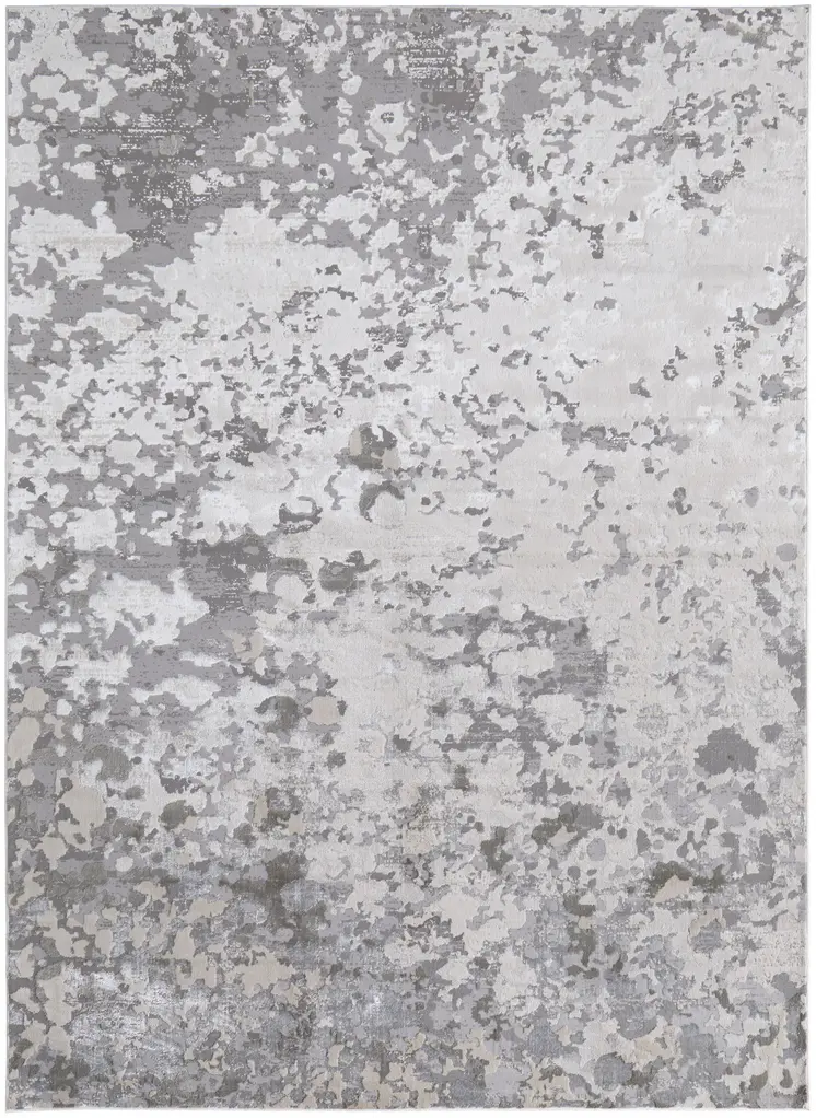 5' X 8' Silver Gray And White Abstract Stain Resistant Area Rug