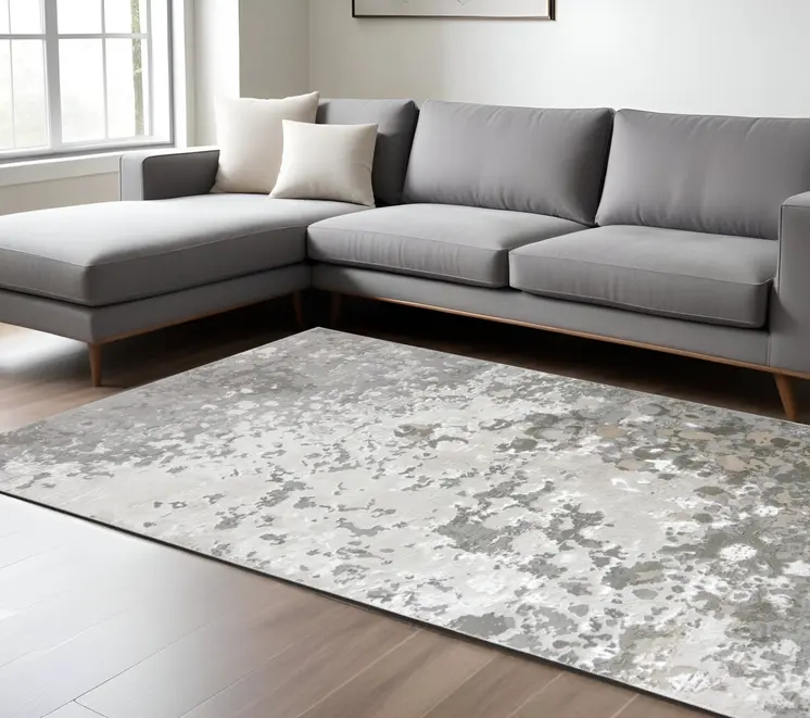 8' X 10' Silver and Gray Abstract Non Skid Area Rug