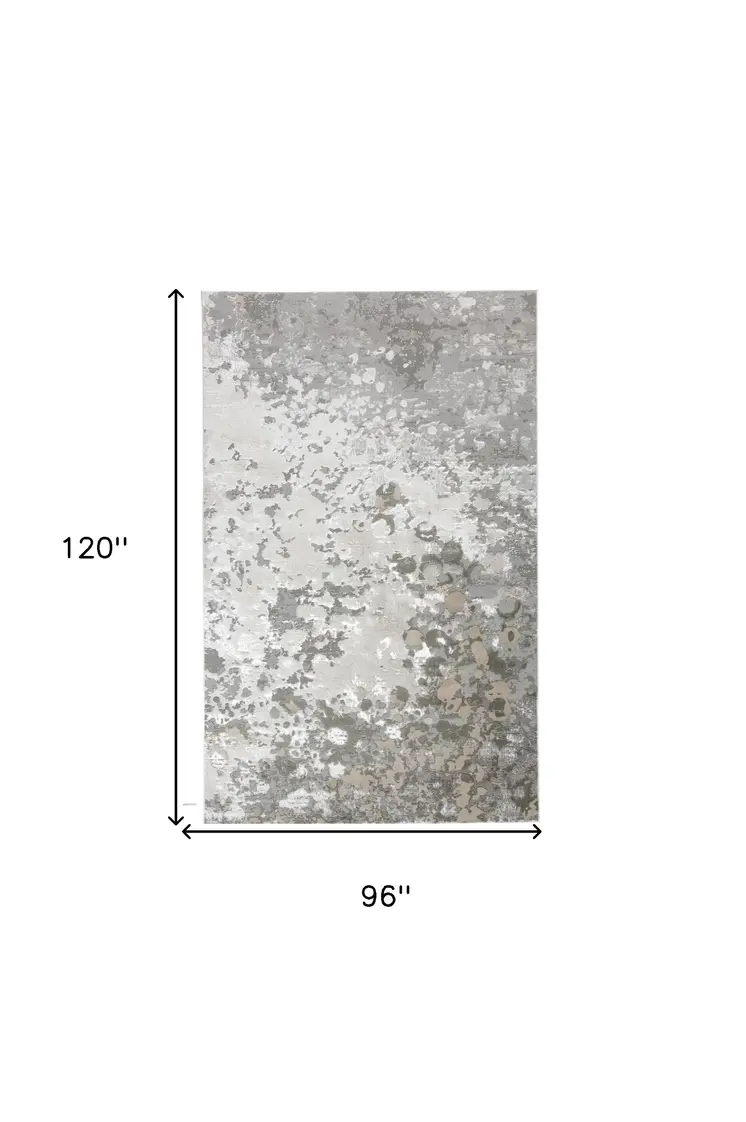 8' X 10' Silver and Gray Abstract Non Skid Area Rug