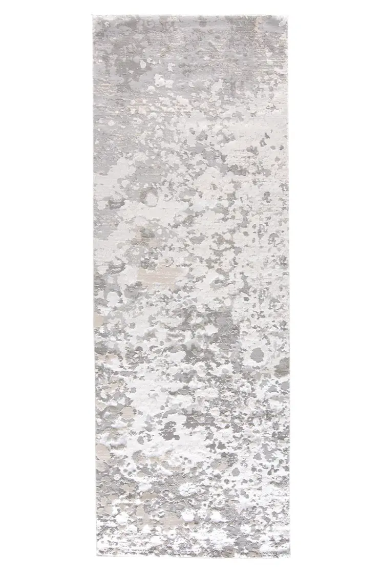8' Gray and Silver Abstract Power Loom Runner Rug