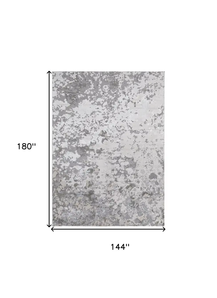 12' X 15' Silver Gray And White Abstract Stain Resistant Area Rug