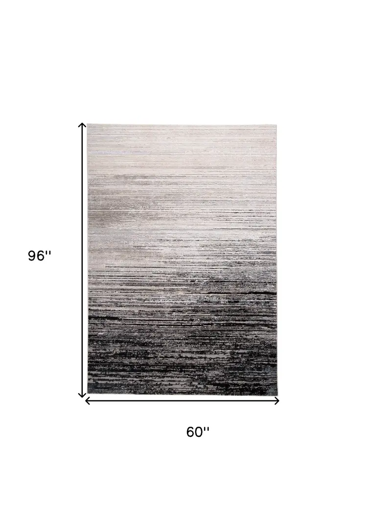 5' X 8' Beige and Black Abstract Non Skid Area Rug