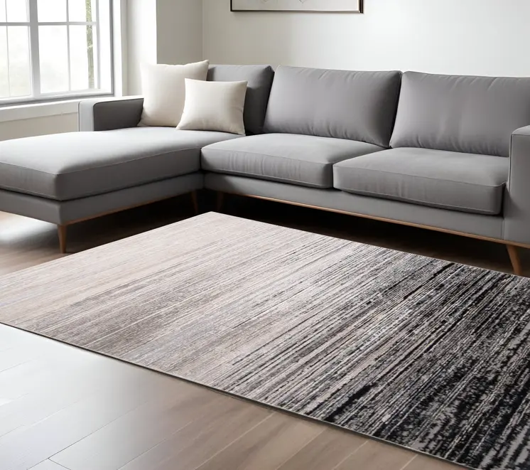 8' X 10' Beige and Black Abstract Non Skid Area Rug
