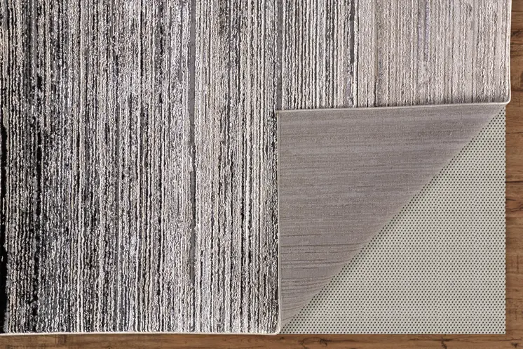 8' Black Silver And Gray Abstract Runner Rug
