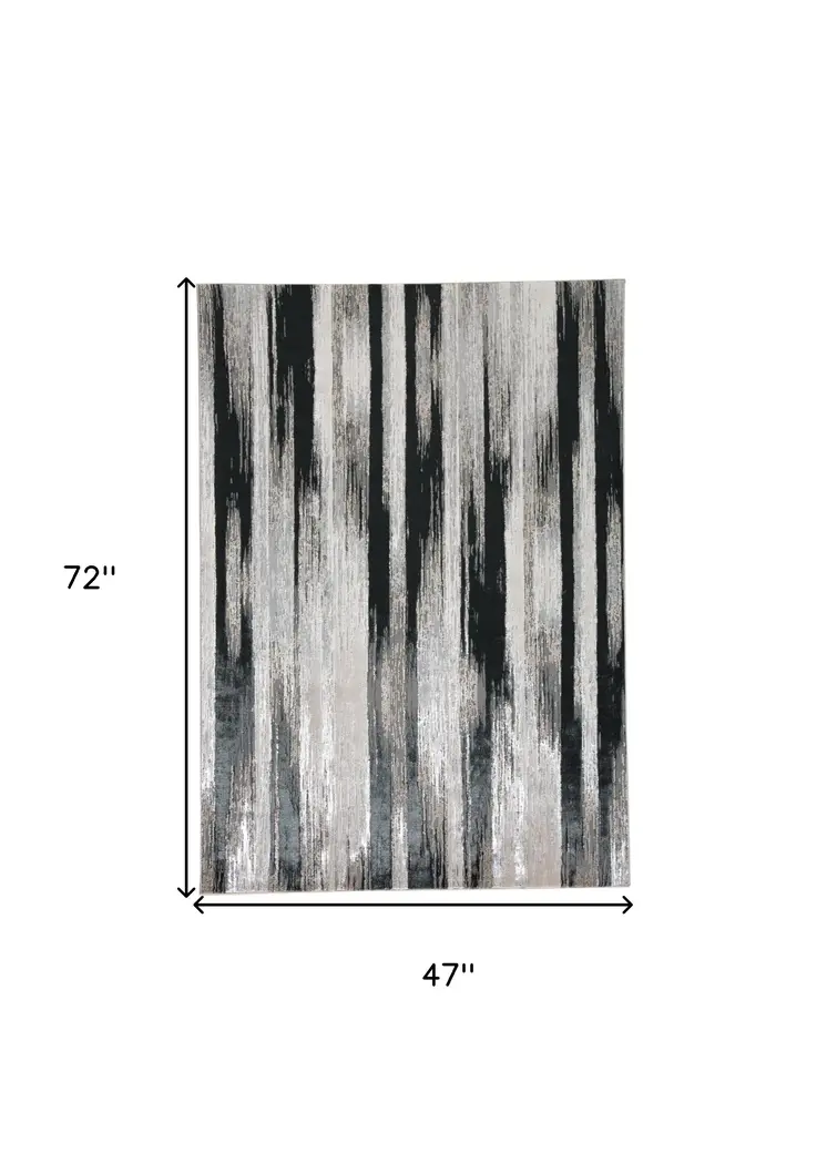 4' X 6' Black Silver and Gray Abstract Power Loom Area Rug