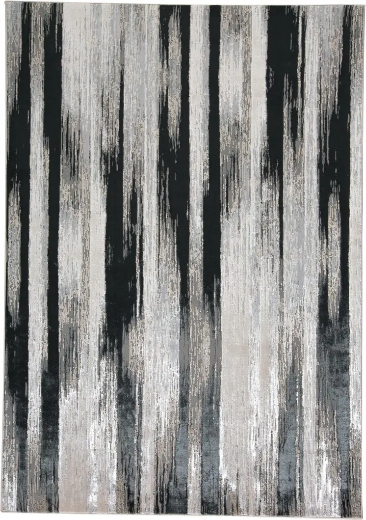 4' X 6' Black Silver and Gray Abstract Power Loom Area Rug