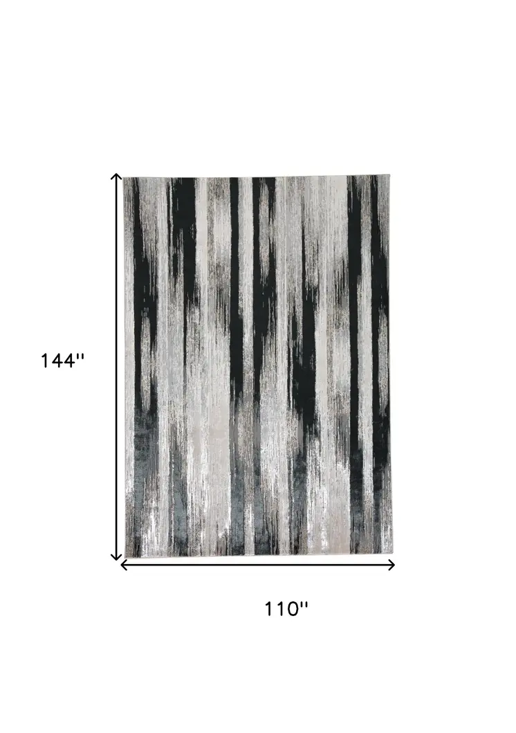 9' X 12' Black Silver and Gray Abstract Power Loom Area Rug