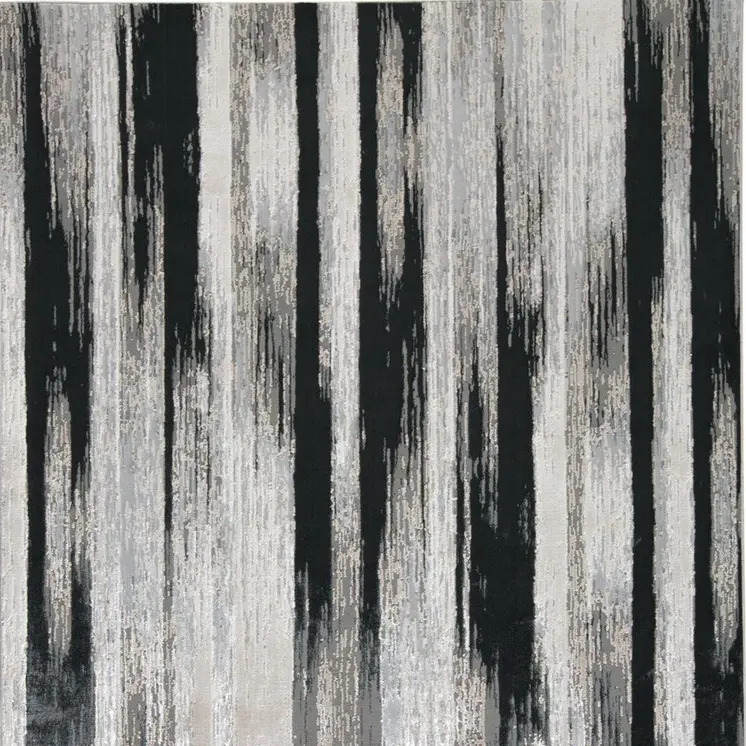 9' X 12' Black Silver and Gray Abstract Power Loom Area Rug