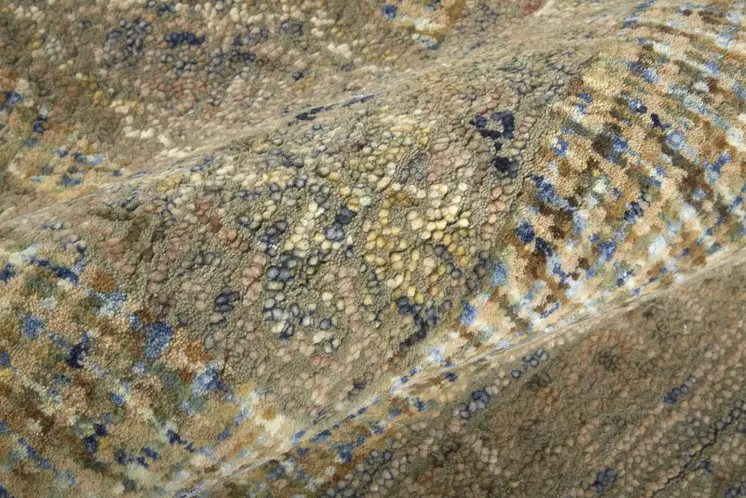 8' Beige Blue And Gray Wool Oriental Hand Tufted Runner Rug