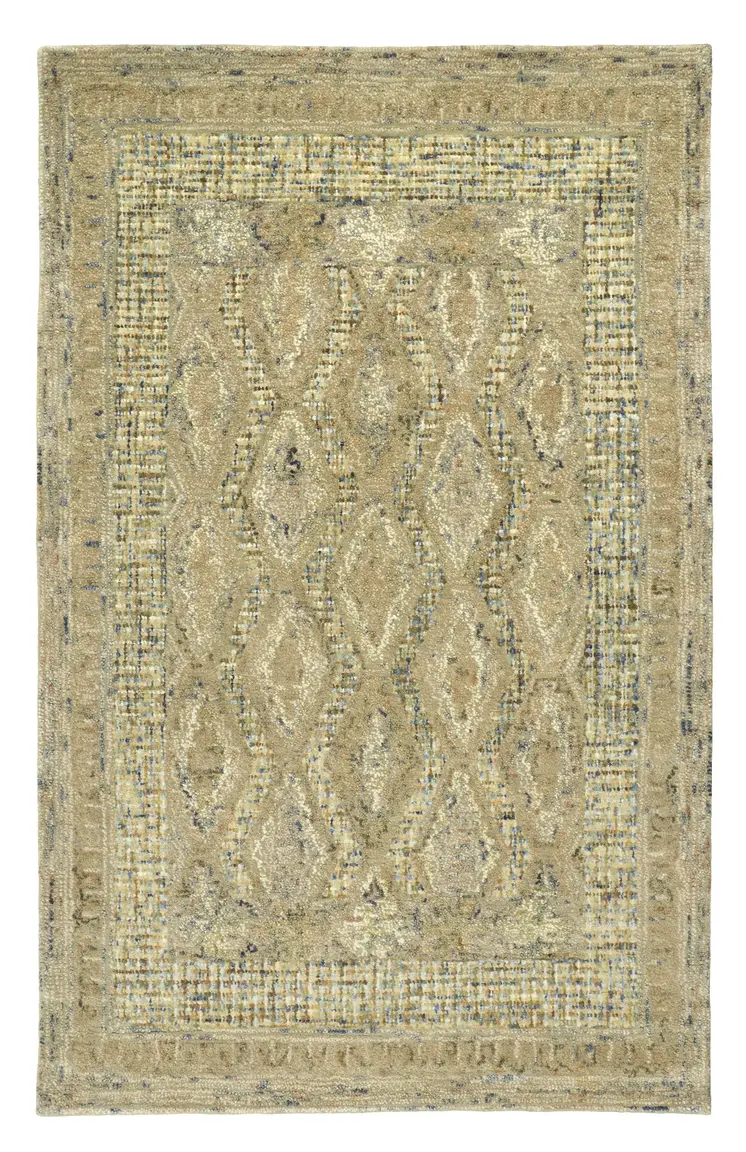 8' Beige Blue And Gray Wool Oriental Hand Tufted Runner Rug