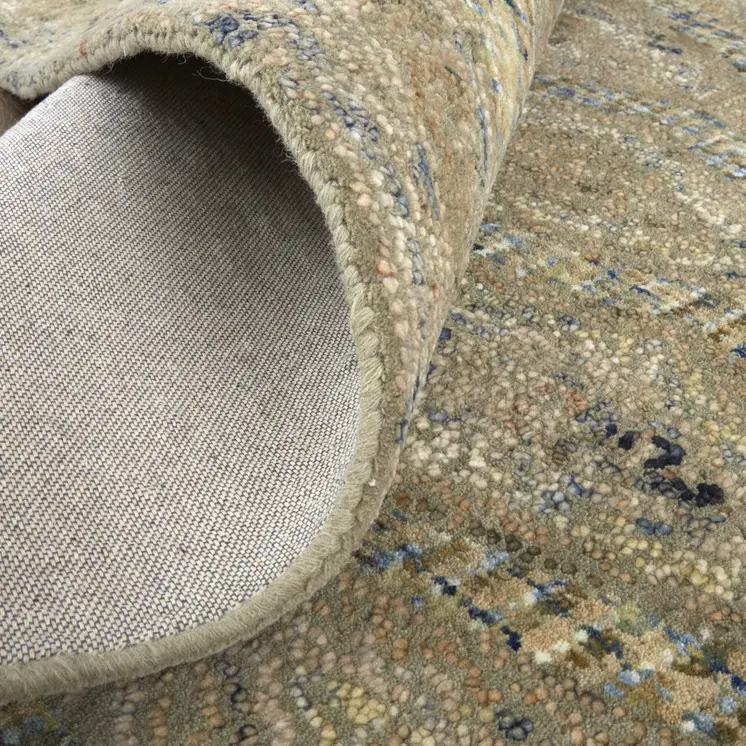 8' Beige Blue And Gray Wool Oriental Hand Tufted Runner Rug