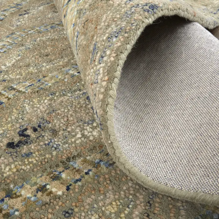 8' Beige Blue And Gray Wool Oriental Hand Tufted Runner Rug