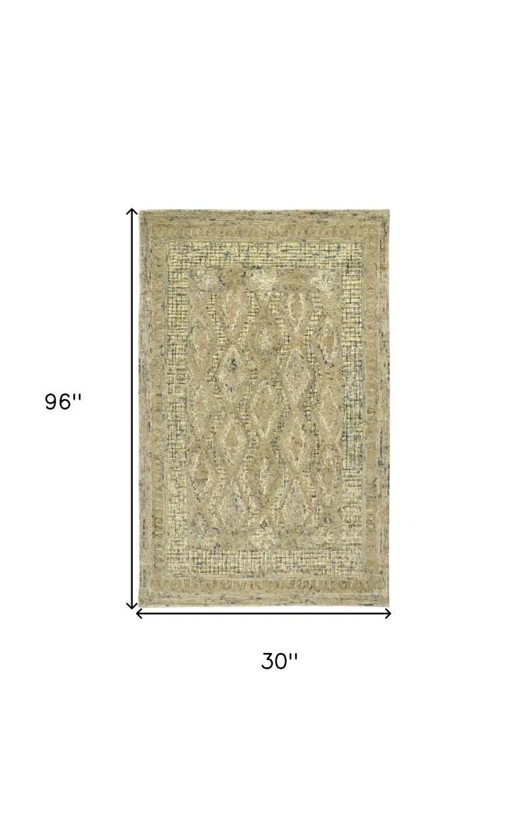 8' Beige Blue And Gray Wool Oriental Hand Tufted Runner Rug