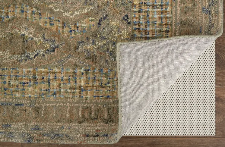 8' Beige Blue And Gray Wool Oriental Hand Tufted Runner Rug