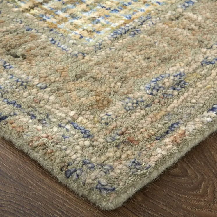 8' Beige Blue And Gray Wool Oriental Hand Tufted Runner Rug