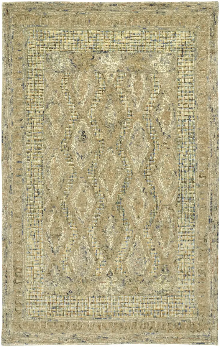 2' X 3' Tan Blue And Gray Wool Floral Tufted Handmade Stain Resistant Area Rug