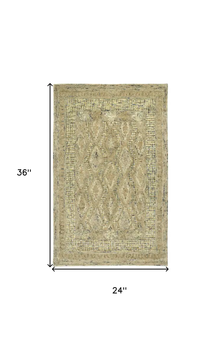 2' X 3' Tan Blue And Gray Wool Floral Tufted Handmade Stain Resistant Area Rug