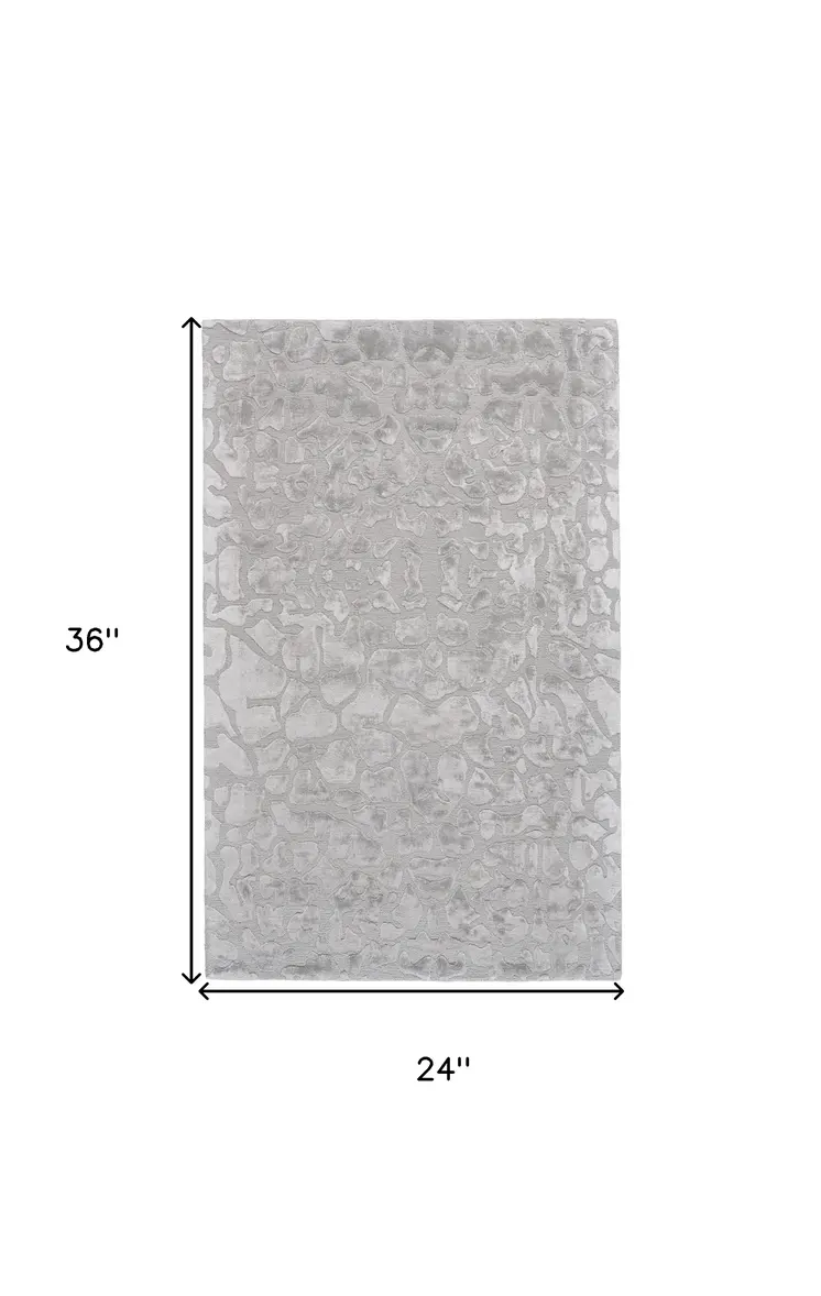 2' X 3' Gray And Silver Abstract Tufted Handmade Area Rug