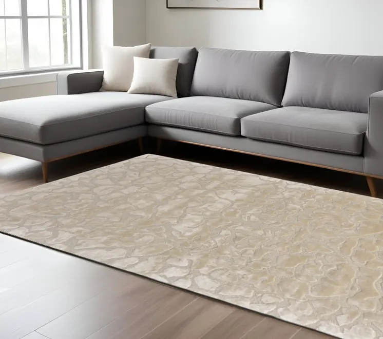 8' X 11' Ivory Taupe And Tan Abstract Tufted Handmade Area Rug