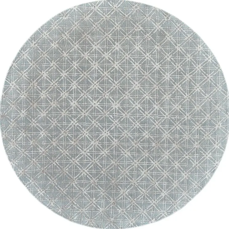 10' Blue Silver And Gray Round Wool Abstract Tufted Handmade Area Rug