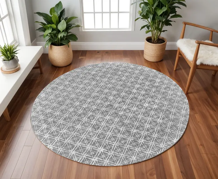 10' Gray And Silver Round Wool Abstract Tufted Handmade Area Rug