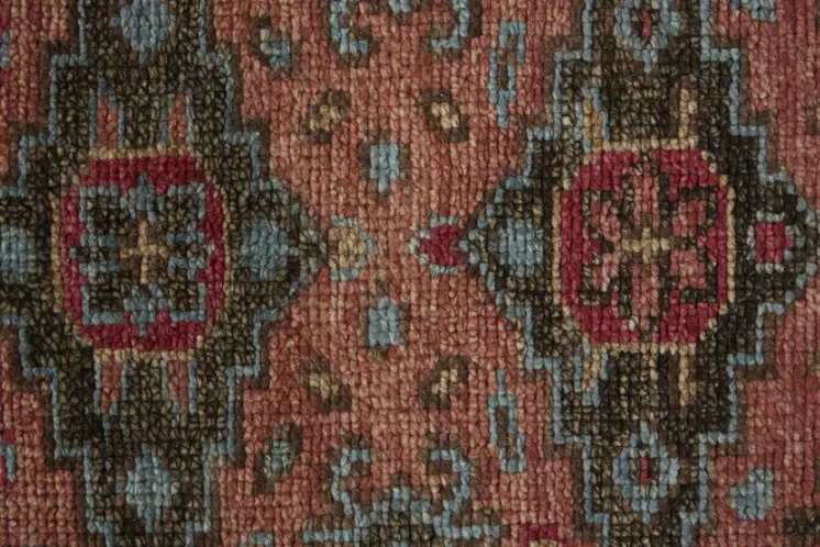 5' X 8' Blue and Red Wool Floral Hand Knotted Distressed Area Rug