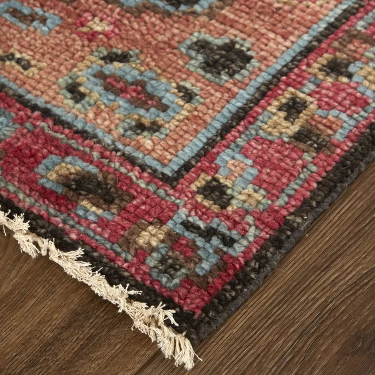 8' X 10' Red Orange Wool Floral Hand Knotted Distressed Area Rug With Fringe