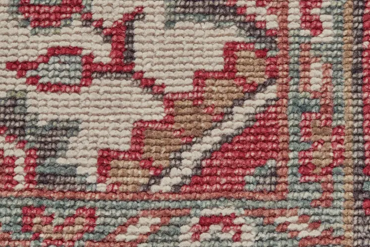 2' X 3' Red Gray And Ivory Wool Floral Hand Knotted Distressed Stain Resistant Area Rug With Fringe