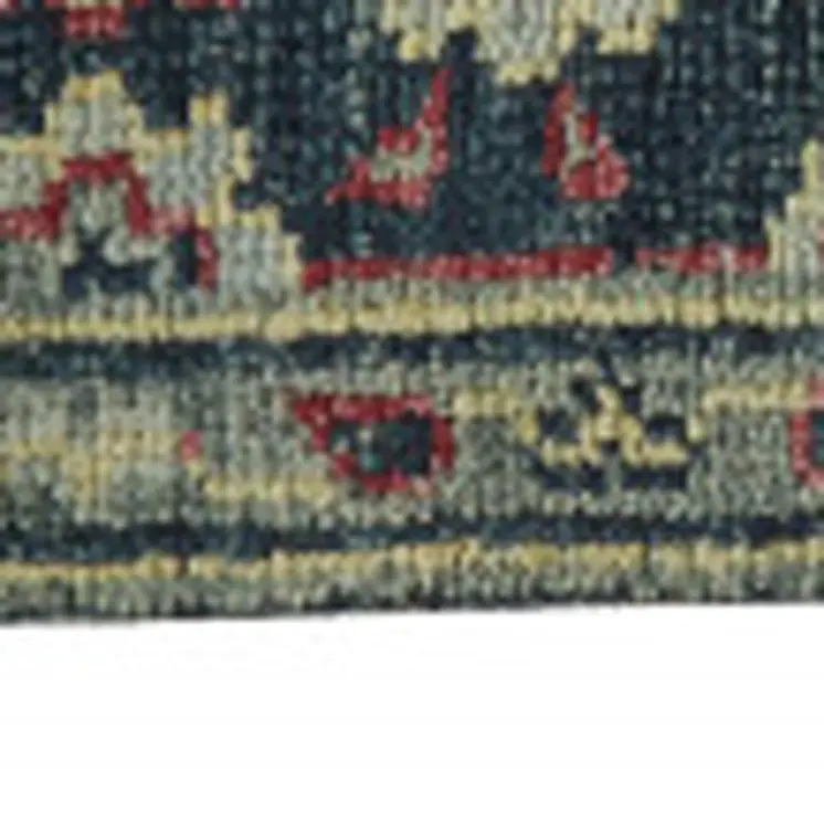 10' X 13' Blue Green And Red Wool Floral Hand Knotted Distressed Stain Resistant Area Rug With Fringe