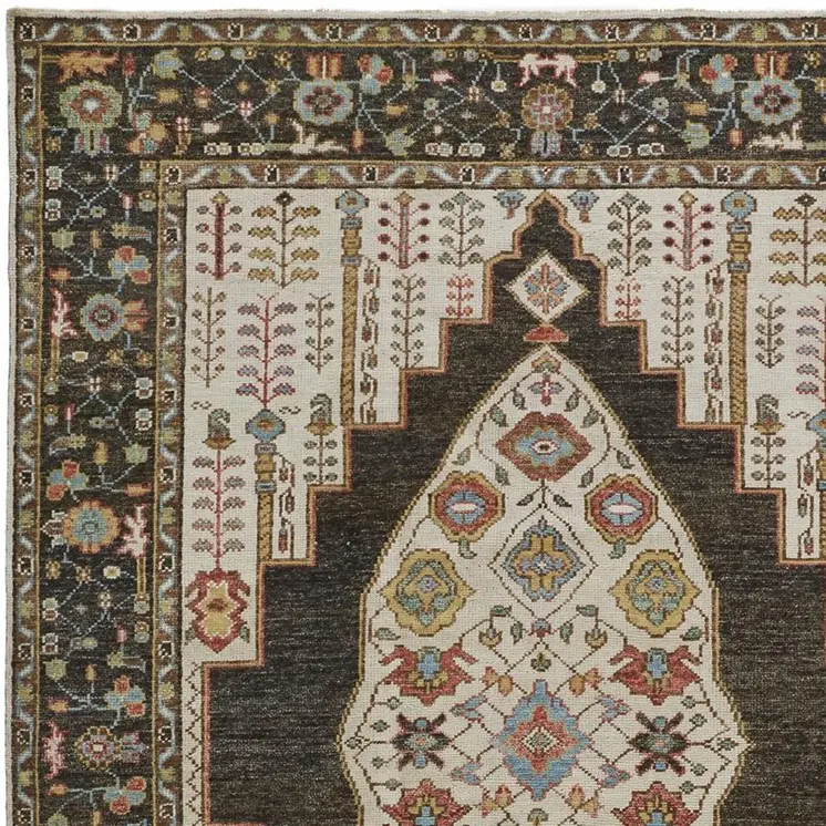 4' X 6' Green and Ivory Wool Floral Hand Knotted Distressed Area Rug With Fringe