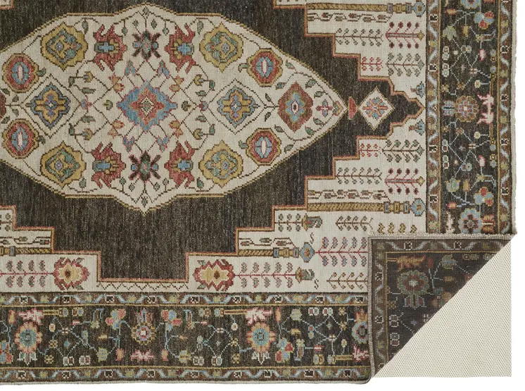 4' X 6' Green and Ivory Wool Floral Hand Knotted Distressed Area Rug With Fringe