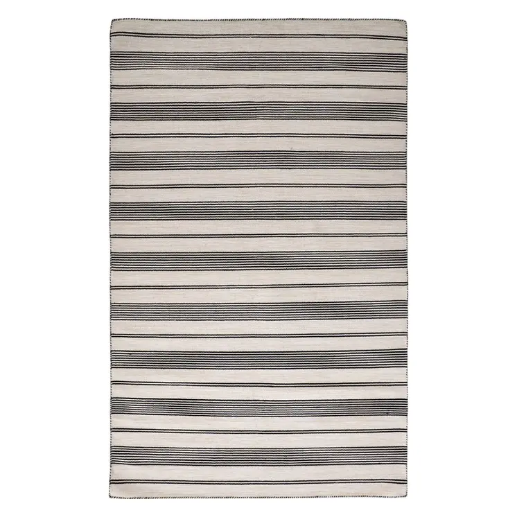 4' X 6' Black And White Striped Hand Woven Area Rug