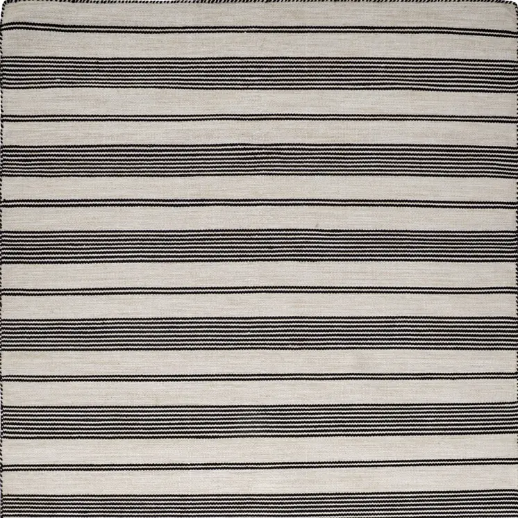 5' X 8' Black And White Striped Dhurrie Hand Woven Stain Resistant Area Rug
