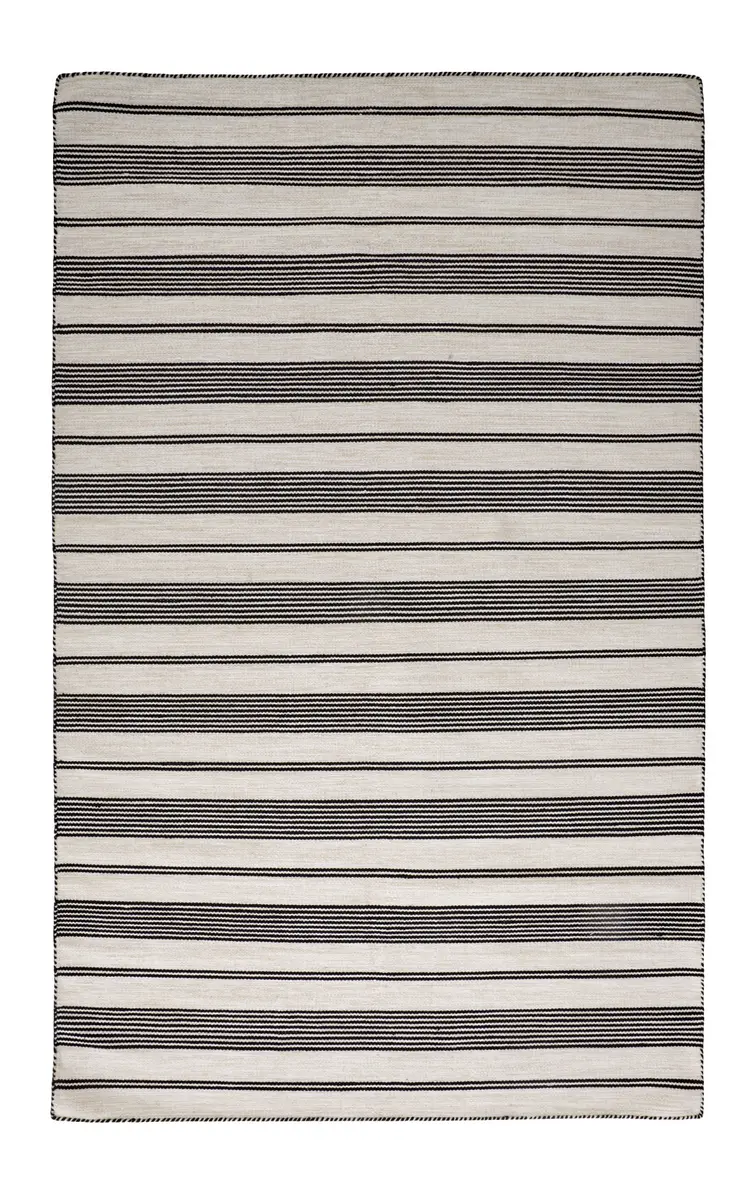 10' X 14' Black And White Striped Dhurrie Hand Woven Stain Resistant Area Rug