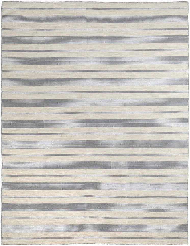 10' X 14' Blue Ivory And Tan Striped Dhurrie Hand Woven Stain Resistant Area Rug