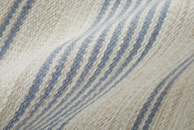 10' X 14' Blue Ivory And Tan Striped Dhurrie Hand Woven Stain Resistant Area Rug