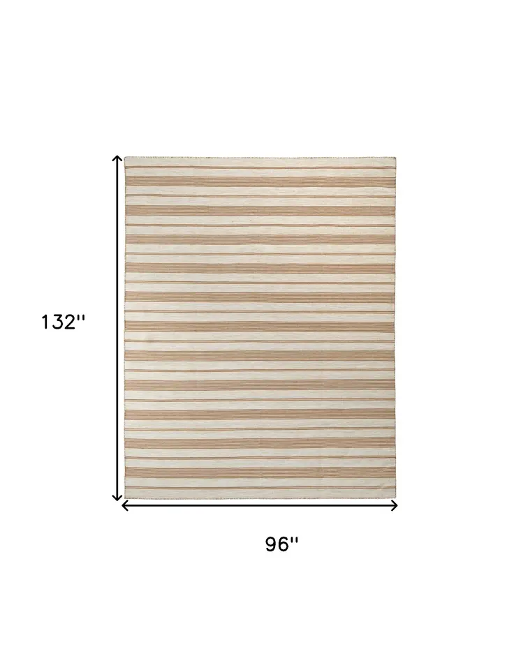 8' X 11' Brown and Ivory Striped Hand Woven Area Rug
