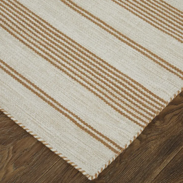 10' X 14' Ivory Taupe And Brown Striped Dhurrie Hand Woven Stain Resistant Area Rug